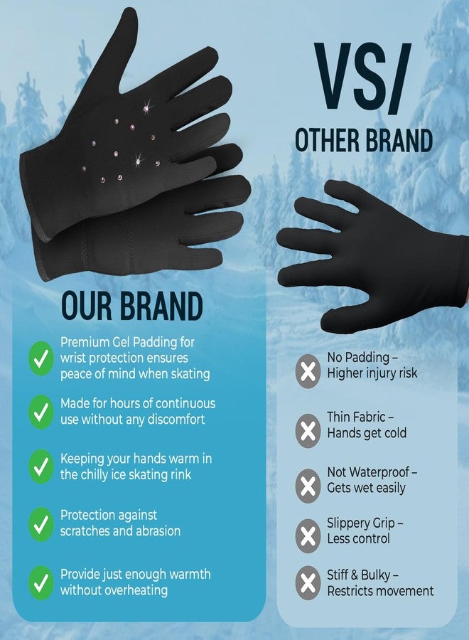 Kami-So Figure Skating Rhinestone Gloves for Competition & Practice | Skate Gloves with Gel Wrist Support, Crystals | Figure Skating Accessories, Padded Thermal Wear | Black | Large Waterproof - Image 5